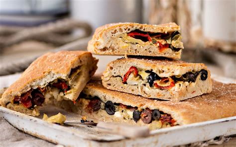 Stuffed Focaccia Bread With Spinach Olives And Feta Recipe Focaccia Bread Feta Focaccia