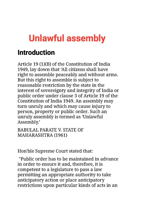 Unlawful Assembly Unlawful Assembly Introduction Article 19 1b Of