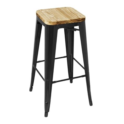 Bolero Bistro Metal High Bar Stool with Wooden Seat Pad Black (Pack of 4) - GM640 - Nisbets