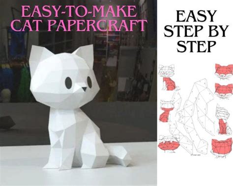 Kitten Papercraft Template Pdf 3d Paper Model Cat Home Decor Diy