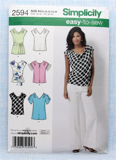 Simplicity Sewing Pattern 2594 Misses Easy Top With Neckline