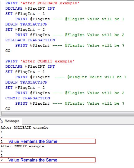 Sql Server Transaction And Local Variables Swap Variables Update All At Once Concept Sql