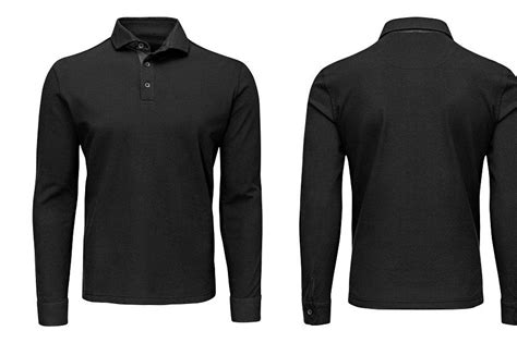 Blank Template Mens Black Polo Shirt Long Sleeve Front And Back View