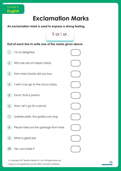 Sentences That End in an Exclamation Mark Worksheet for kids ...