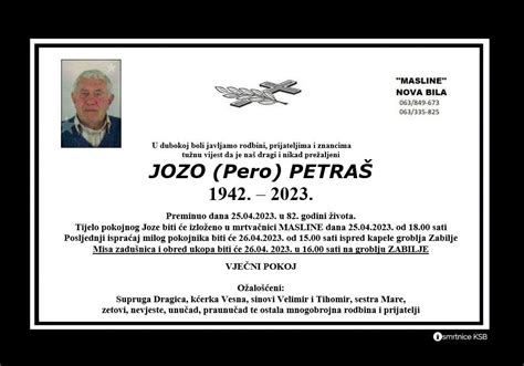 Jozo Pero Petra Osmrtnice Ksb