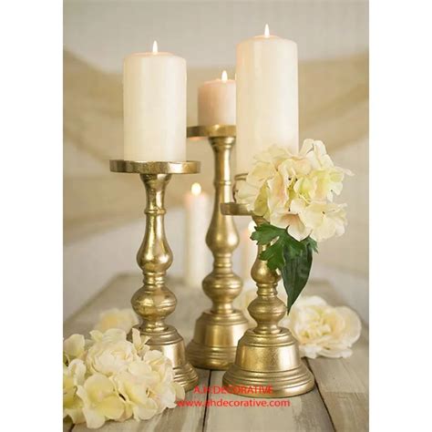 Cheap Gold Pillar Candle Holders Metal Taper Gold Candle Holders