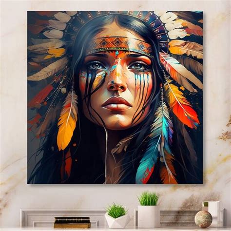 Designart 'Colorful Native American Woman VI' Native American Woman ...