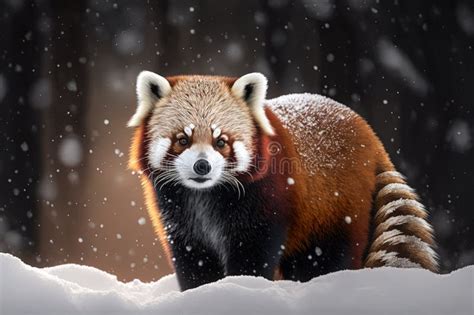 Red Panda in Snow. Generative AI Stock Illustration - Illustration of ...