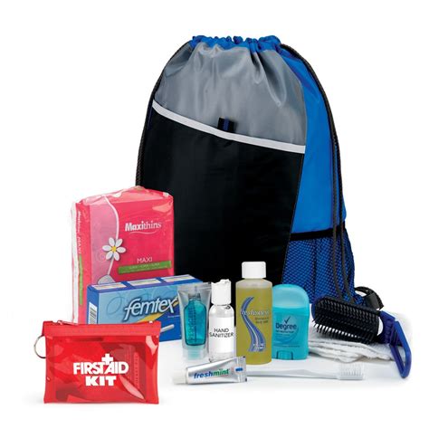 Female 11 Piece Hygiene Kit With Sport Drawstring Backpack Positive