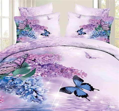 D Purple Butterfly Floral Bedding Set Quilt Duvet Cover Bedspread