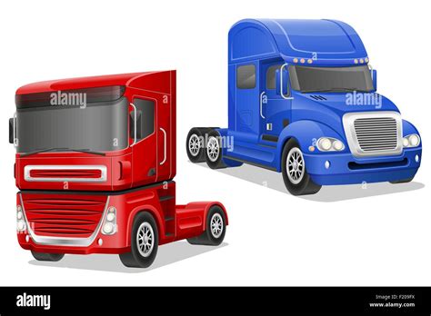 Big Blue And Red Trucks Vector Illustration Isolated On White