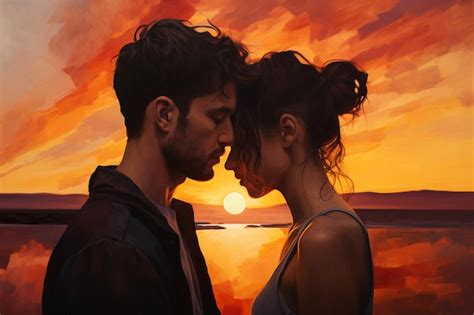 Premium Photo | Painting sunset couple