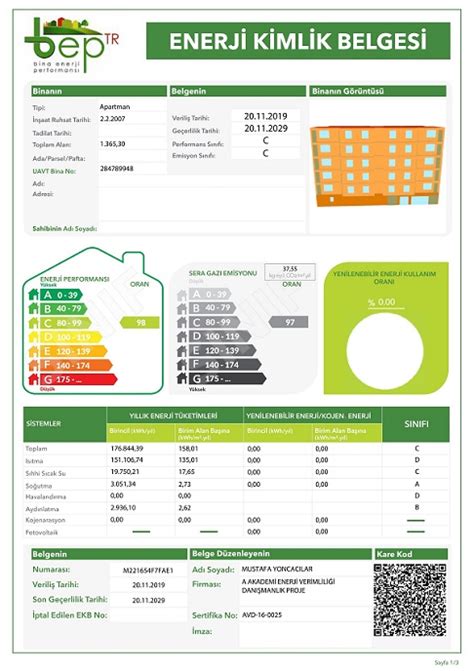 Enerji Kimlik Belgesi Örneği Enerji Kimlik Belgesi EKB