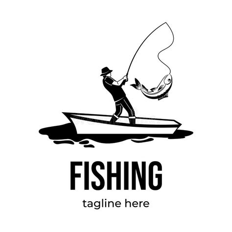 Fishing Logotype Template Isolated On White Background Male Silhouette