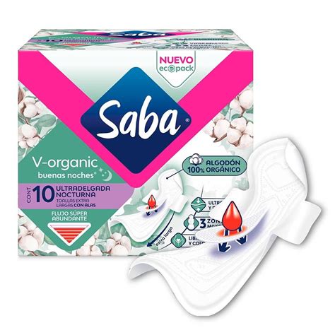 Toallas Femeninas Saba Buenas Noches V Organic Ultradelgada Nocturna