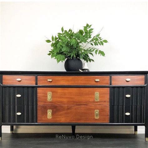 Sold Black And Wood Mid Century Modern Dresser Vintage Mcm Etsy