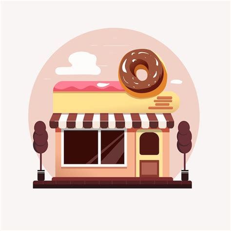 Donut Shop Panadería Tienda Logo Dibujos Animados Vector Plano