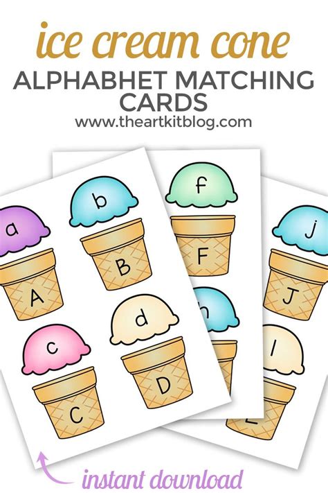 Ice Cream Cone Alphabet Match Up Printable Cards Instant Download Artofit