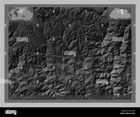 Bumthang District Of Bhutan Grayscale Elevation Map With Lakes And