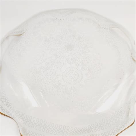 Vintage Clear Glass Lace Pattern Gold Trim Serving Platter