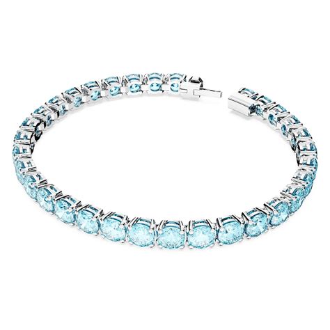 Matrix Tennis Bracelet Round Cut Medium Blue Rhodium Plated Swarovski