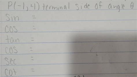 Solved P 1 4 Terminal Side Of Angle 0 Sin Cos Tan Co