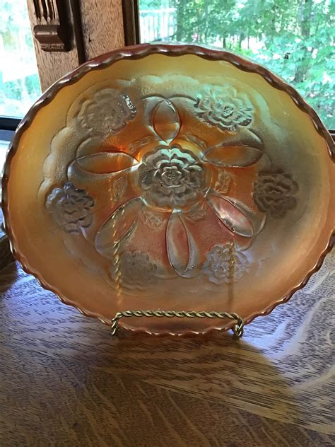 Carnival Glass Fenton Floral Footed Bowl Etsy