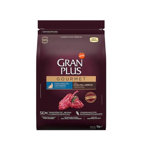 Ração Gran Plus Gourmet Ovelha e Arroz Gatos Castrados 1kg Ração Seca