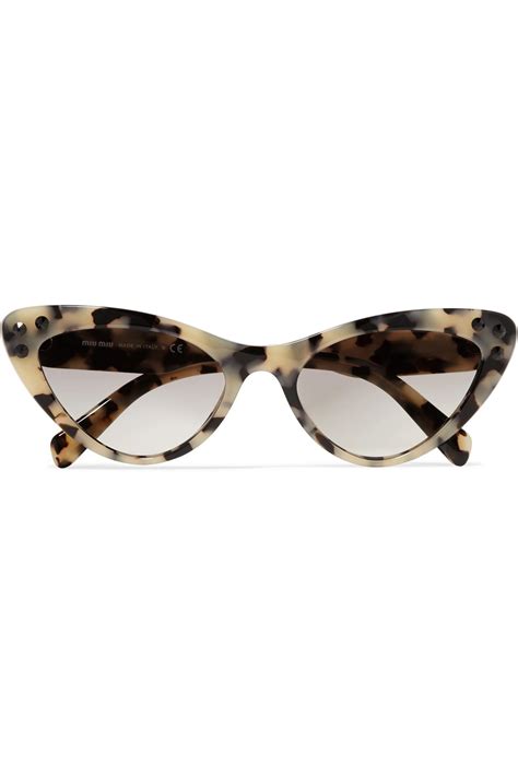 Miu Miu Cat Eye Crystal Embellished Tortoiseshell Acetate Sunglasses Tortoiseshell One Size Lyst