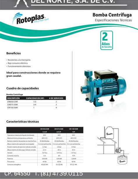 PDF Especificaciones Técnicas brbdelnte mx Bomba Centrífuga