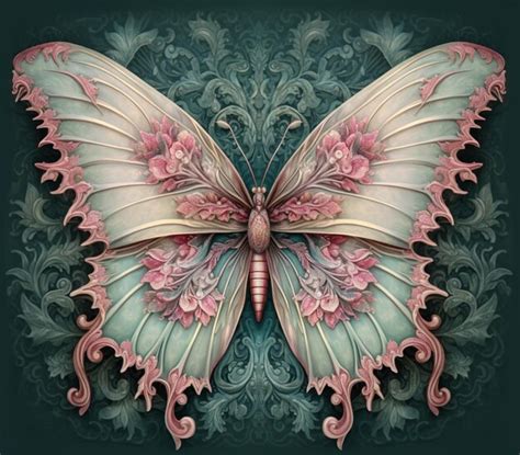 Premium Ai Image There Is A Butterfly With Pink Wings On A Green