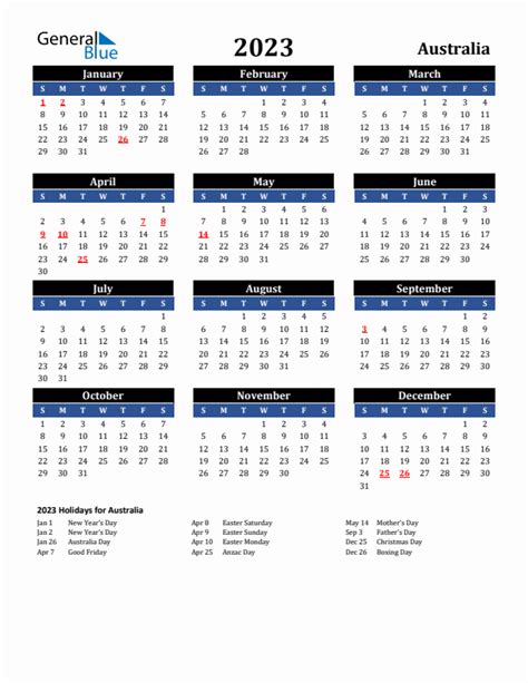 Australia Calendar With Holidays