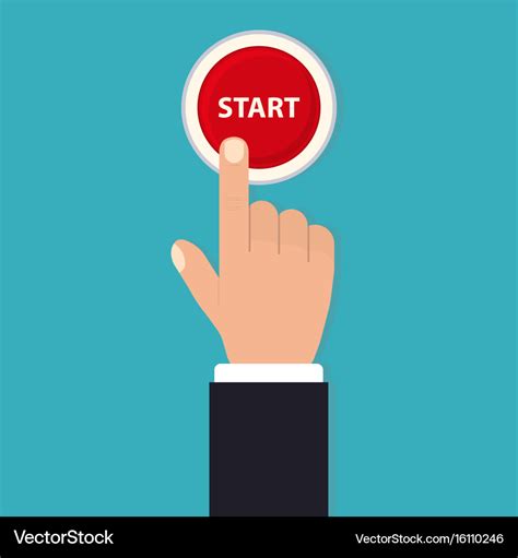 Hand push start press the button flat style Vector Image