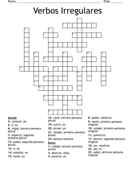 Crucigrama Conjuga Los Verbos Irregulares Crossword The Best Porn Website