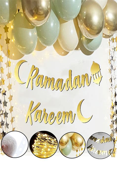 Parti Dolabı Ramadan Karem Gold Yazı Ledli Balon Zincir Seti Arapça