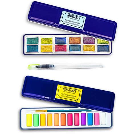 Stempel Farbkasten Set Neon Glitzer 100 Handmade Von Newstamps