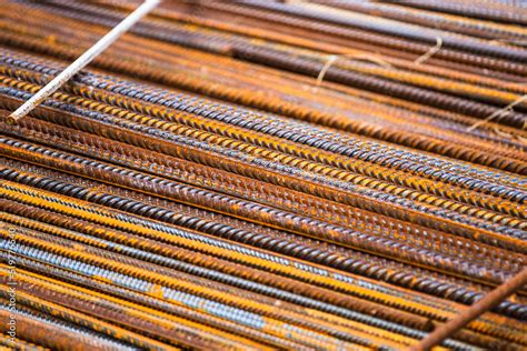 Construction Steel Rods Or Bars Work Reinforcement In Conncrete