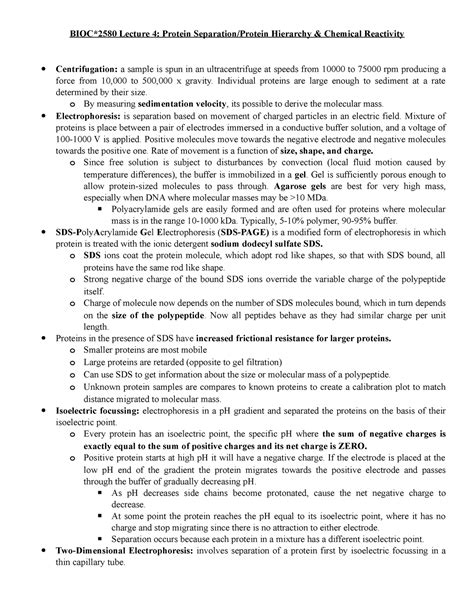 Biochem Notes Up To Midterm Bioc2580 Lecture 4 Protein Separation