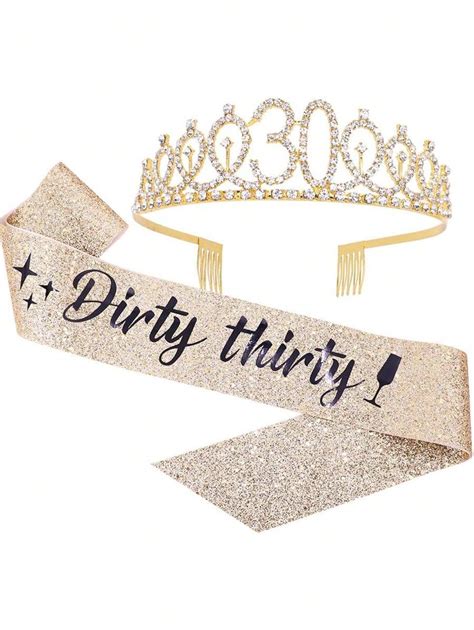 Pcs Set Dirty Thirty Sash Rhinestone Tiara Set Rose Gold Black Or