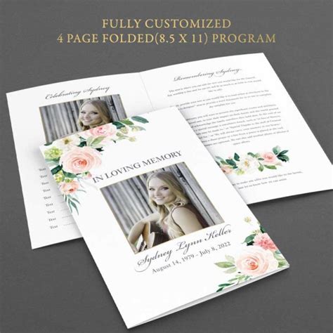 Stationery Paper 8 Page Classic Funeral Program Template Memorial ...