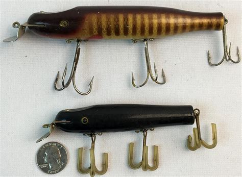 Lot Vintage Lot Of 2 Lucky Strike Wooden Fishing Lures W Glass Eyes