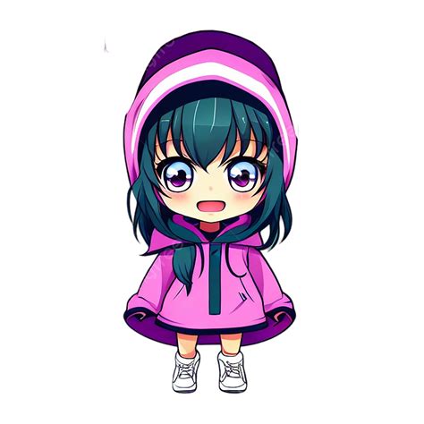 Cute Chibi Anime Wearing Pink Hoodie Smiling Feeling Happy, Girl, Chibi, Hoodies PNG Transparent ...