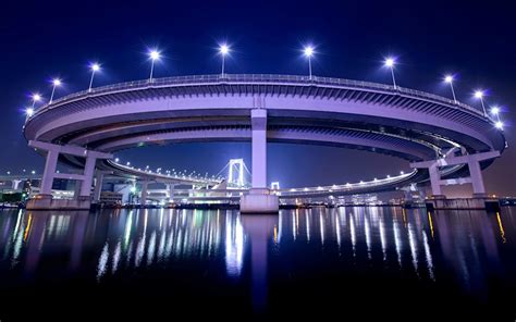 Picture Tokyo Japan Bridge Night Time Street Lights Cities