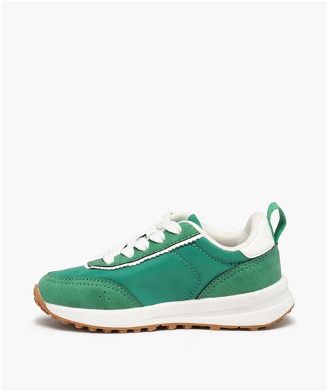 Baskets garçon unies style retro running à lacets vert GEMO