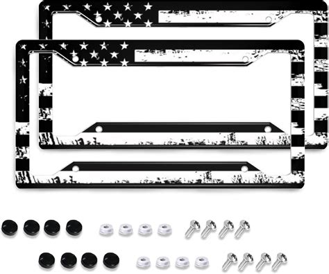 American Flag License Plate Frames Retro Patriotic Usa Black White Stars And