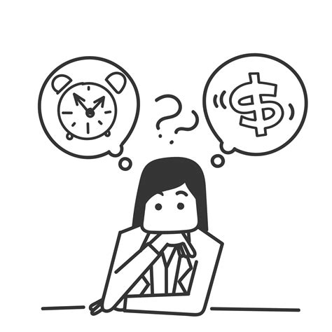 Hand Drawn Doodle Business Woman Confused To Choose Between Money And