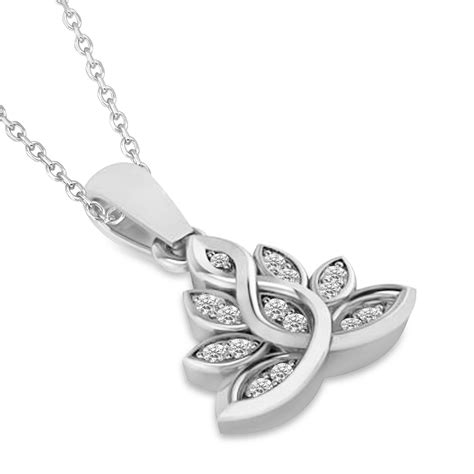 Diamond Lotus Flower Pendant Necklace K White Gold Ct Clear