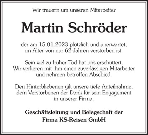 Traueranzeigen Von Martin Schr Der Sich Erinnern De