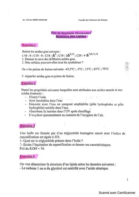 Solution Td Biochimie Structurale Les Lipides Avec Correction Studypool