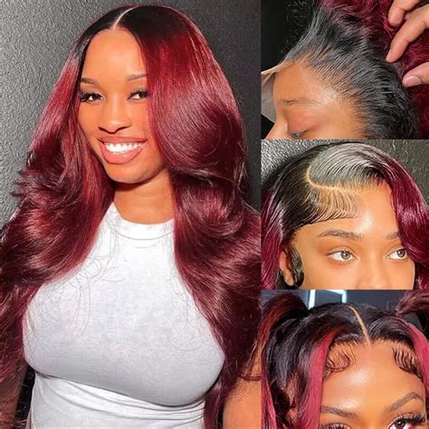 Amazon Studyy Ombre Burgundy X Body Wave Lace Front Wig Human